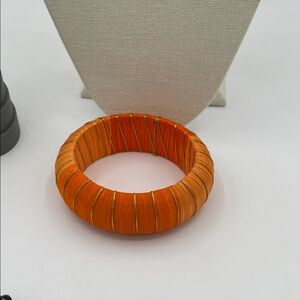 3.25.26-7 Orange Fabric Wrapped Bangle Bracelet with Goldtone Accents